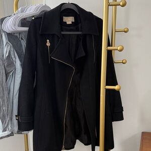 Michael Kors Black Trench Coat with Gold Accents